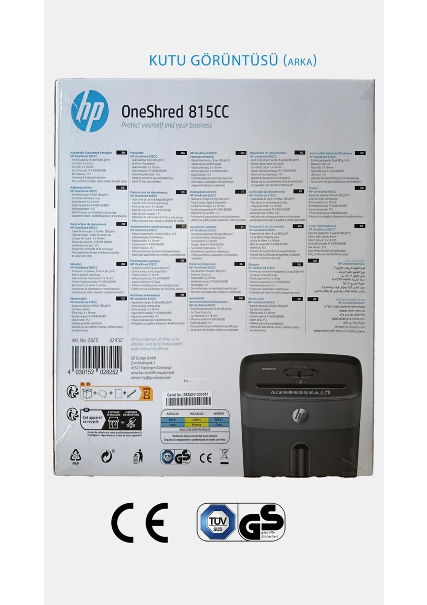 HP Oneshred 815CC Evrak Imha Makinesi Çapraz/konfeti Kesim -5mm x 18MM-15LT